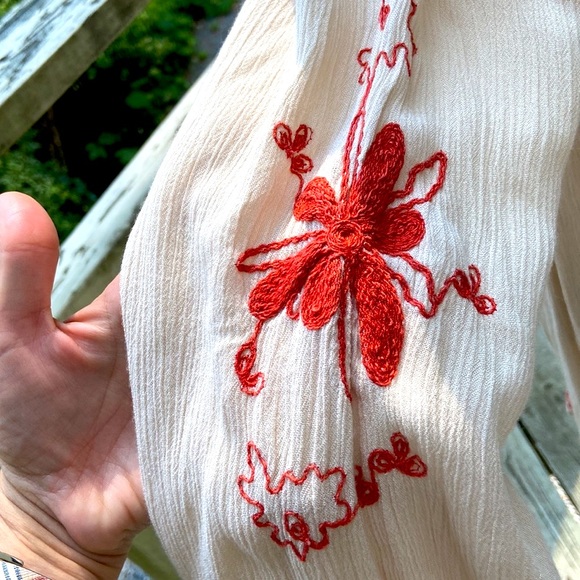 Free People Skyfall Beige & Rust Orange Embroidered Dress Size S - Picture 10 of 12